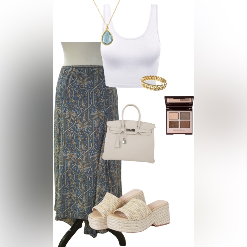 Max Studio Blue Paisley High-Low Skirt sz L Boho chic